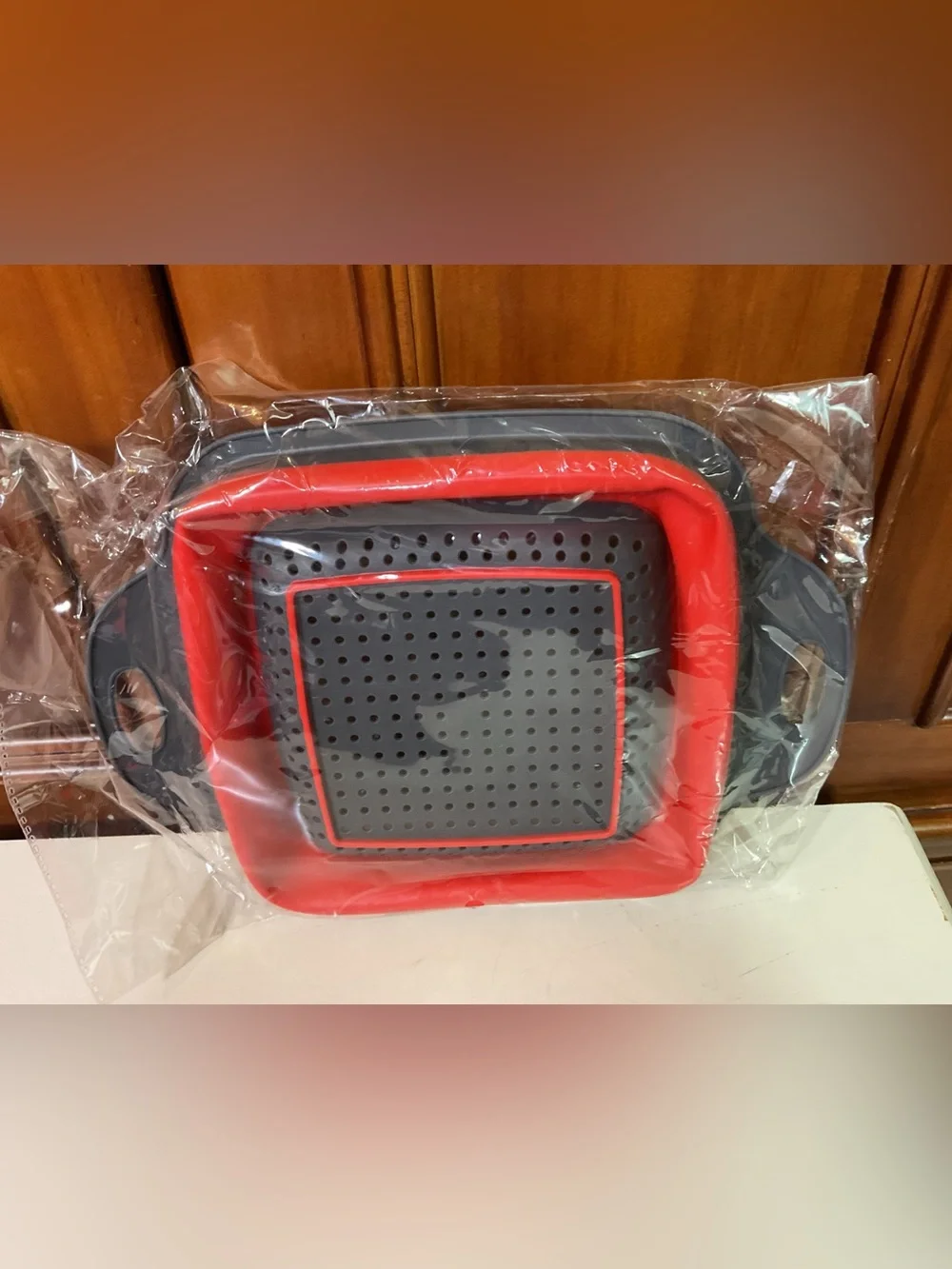 Kitchen Groups Collapsible Colander Gray And Red 7.5”x7.5” Plus Handles Small St